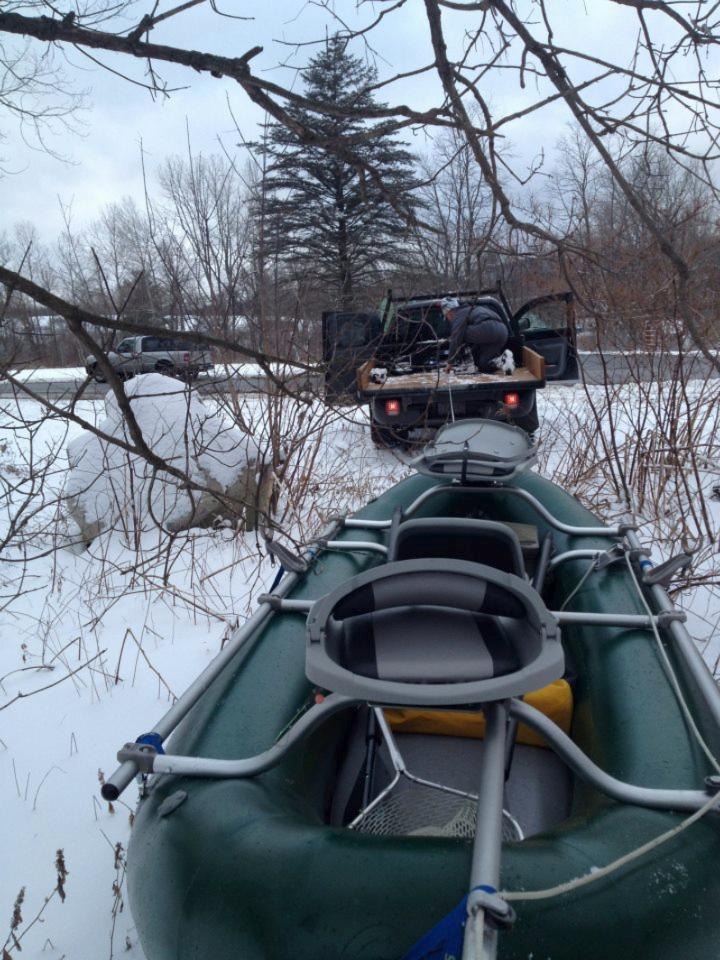 rubber fishing boat in the woods